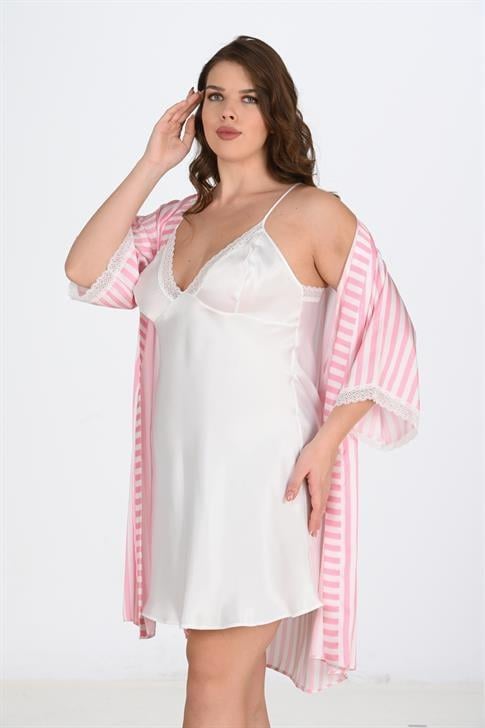 Aria`s Closet 2`li Beyaz-Pembe Sabahlık Takımı Bigsize 6210 Aria`s Closet 2`li Beyaz-Pembe Sabahlık Takımı Bigsize 6210