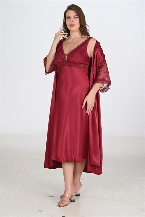 Aria`s Closet 2li Bordo Sabahlık Takımı Bigsize 6229 Aria`s Closet 2li Bordo Sabahlık Takımı Bigsize 6229