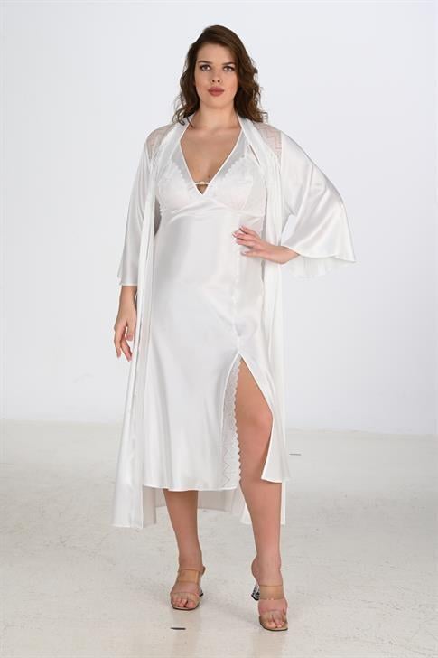 Aria`s Closet 2li Ekru Sabahlık Takımı Bigsize 6224 Aria`s Closet 2li Ekru Sabahlık Takımı Bigsize 6224