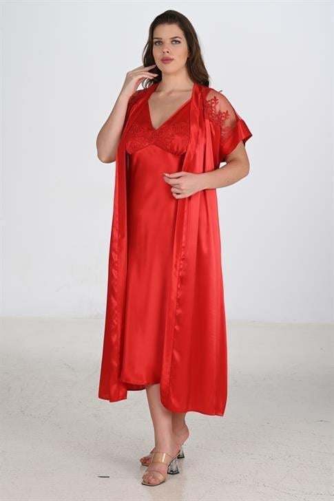 Aria`s Closet 2li Kırmızı Sabahlık Takımı Bigsize 6226 Aria`s Closet 2li Kırmızı Sabahlık Takımı Bigsize 6226