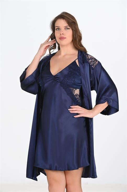 Aria`s Closet 2`li Lacivert Sabahlık Takımı Bigsize 6208 Aria`s Closet 2`li Lacivert Sabahlık Takımı Bigsize 6208