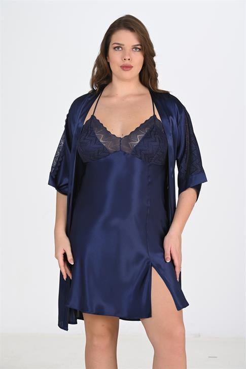 Aria`s Closet 2`li Lacivert Sabahlık Takımı Bigsize 6215 Aria`s Closet 2`li Lacivert Sabahlık Takımı Bigsize 6215