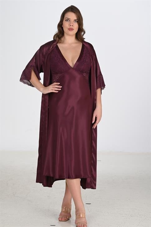 Aria`s Closet 2li Mürdüm Sabahlık Takımı Bigsize 6223 Aria`s Closet 2li Mürdüm Sabahlık Takımı Bigsize 6223