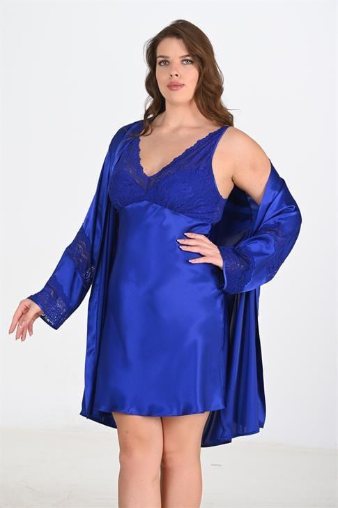 Aria`s Closet 2`li Saks Sabahlık Takımı Bigsize 6211 Aria`s Closet 2`li Saks Sabahlık Takımı Bigsize 6211