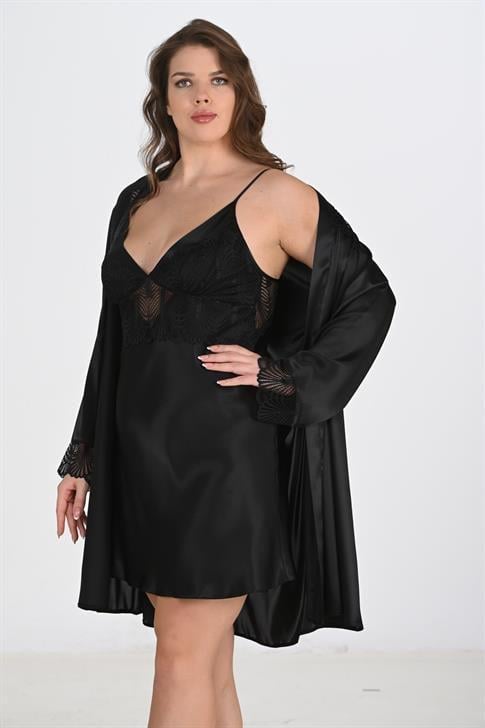Aria`s Closet 2`li Siyah Sabahlık Takımı Bigsize 6213 Aria`s Closet 2`li Siyah Sabahlık Takımı Bigsize 6213