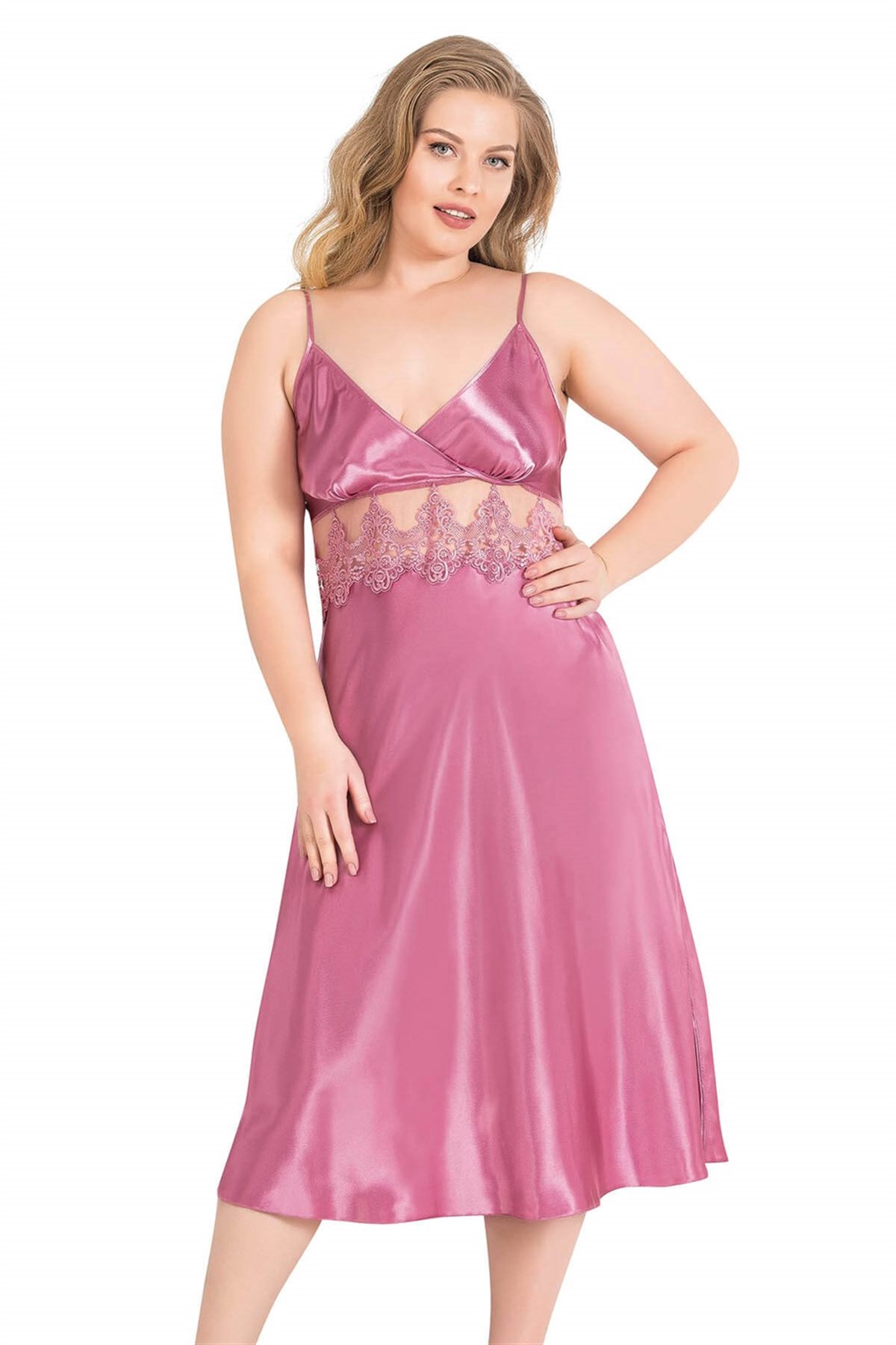 Aria`s Closet Büyük Beden Gül Kurusu Uzun İkili Saten Sabahlık Gecelik Takımı Aria`s Closet Büyük Beden Gül Kurusu Uzun İkili Saten Sabahlık Gecelik Takımı