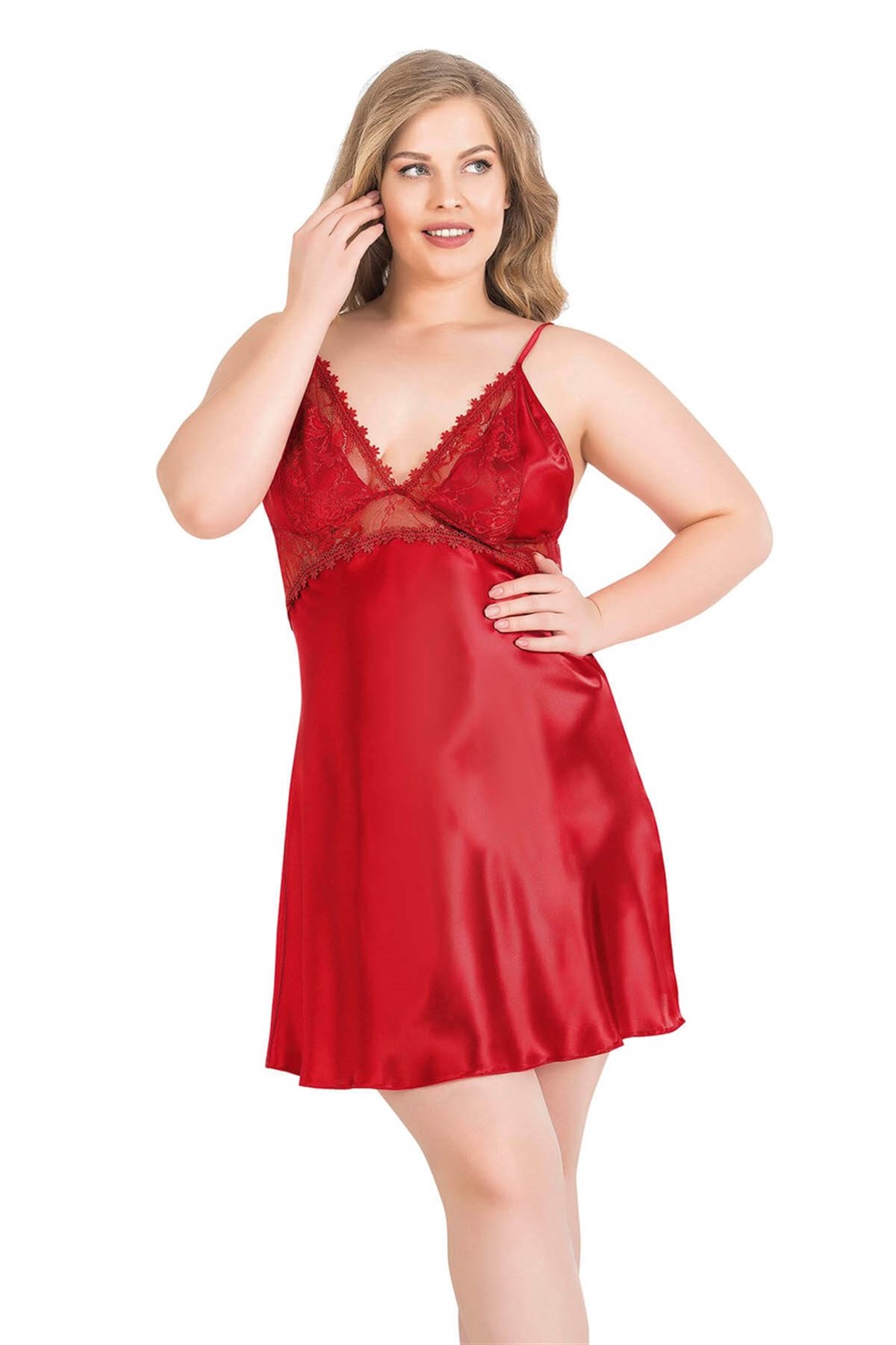 Aria`s Closet Büyük Beden Kırmızı Kısa İkili Saten Sabahlık Gecelik Takımı Aria`s Closet Büyük Beden Kırmızı Kısa İkili Saten Sabahlık Gecelik Takımı