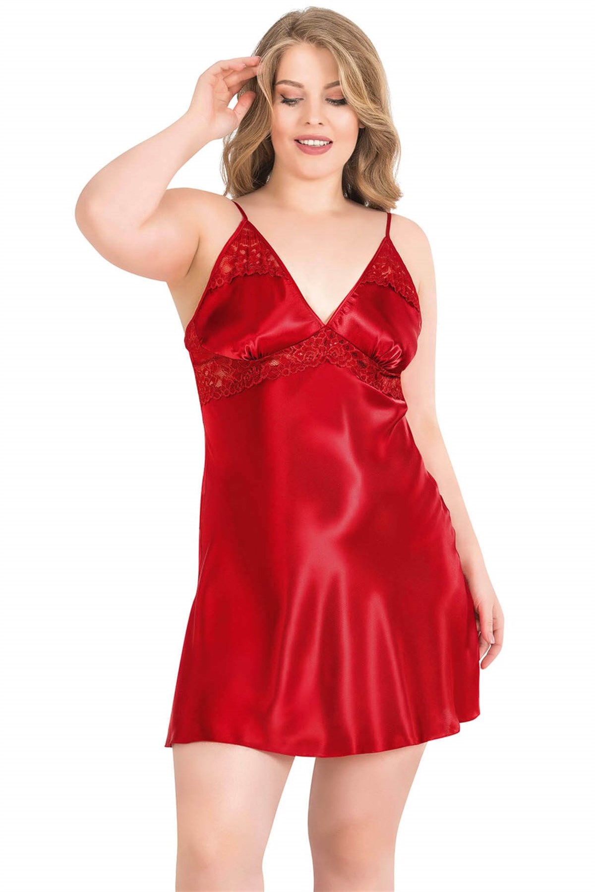 Aria`s Closet Büyük Beden Kırmızı Kısa İkili Saten Sabahlık Gecelik Takımı Aria`s Closet Büyük Beden Kırmızı Kısa İkili Saten Sabahlık Gecelik Takımı
