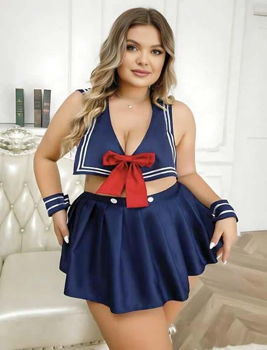 Aria`s Closet Büyük Beden Lacivert Büstiyerli Kurdela Detaylı Mini Etekli Fantezi Denizci Kostümü Aria`s Closet Büyük Beden Lacivert Büstiyerli Kurdela Detaylı Mini Etekli Fantezi Denizci Kostümü