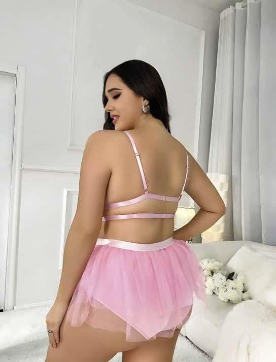 Aria`s Closet Büyük Beden Pembe Tül Etekli Mini Fantezi Takım Aria`s Closet Büyük Beden Pembe Tül Etekli Mini Fantezi Takım