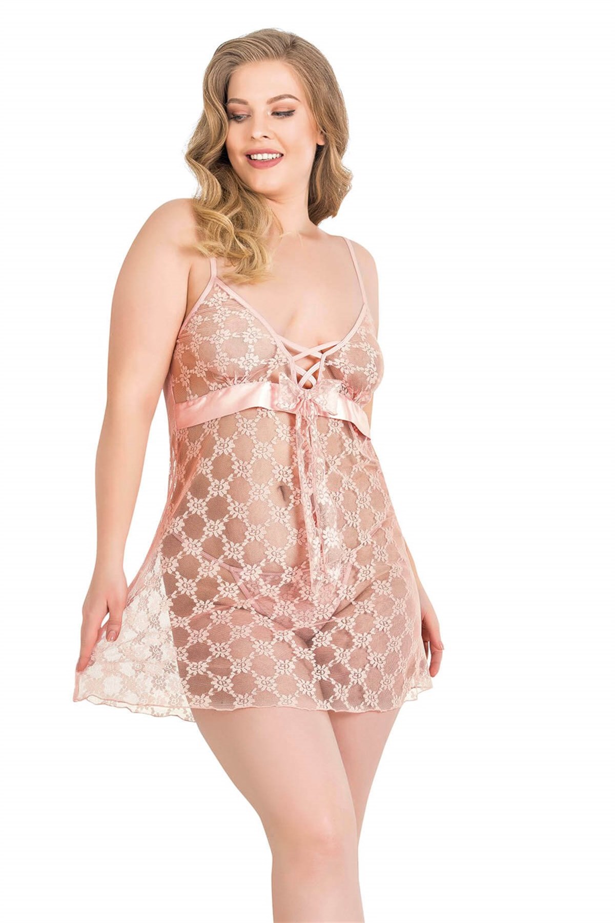 Aria`s Closet Büyük Beden Somon Kısa Tül Gecelik Aria`s Closet Büyük Beden Somon Kısa Tül Gecelik
