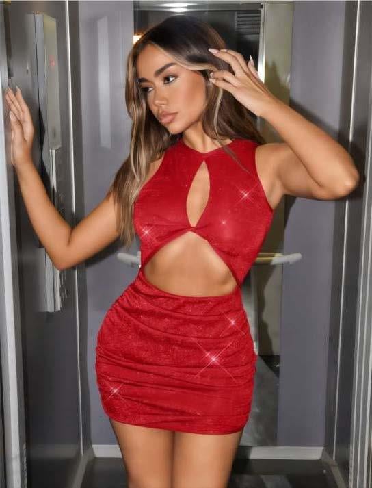 Aria`s Closet Kırmızı Göğüs Dekolteli Simli Fantezi Mini Club Elbisesi Aria`s Closet Kırmızı Göğüs Dekolteli Simli Fantezi Mini Club Elbisesi
