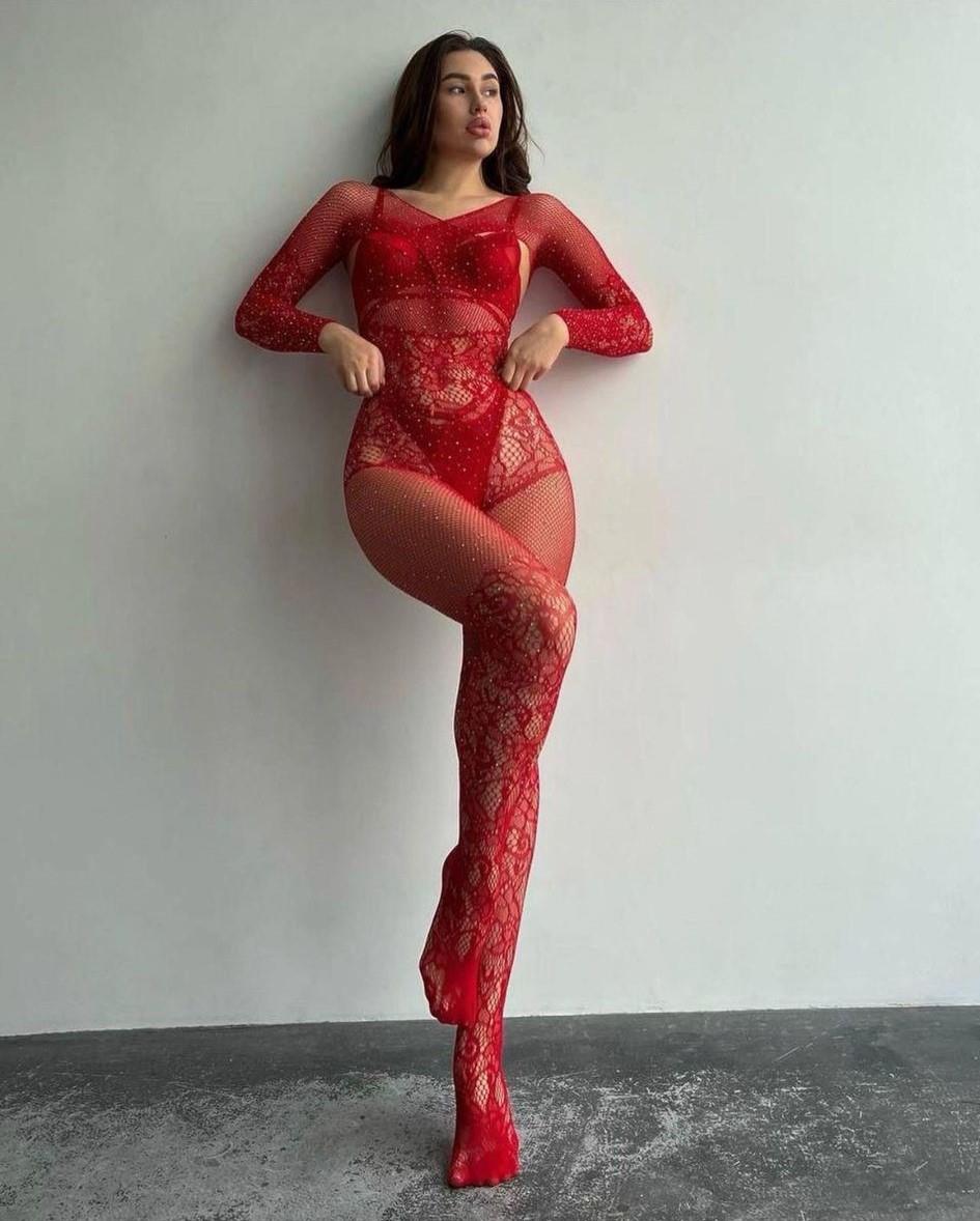Aria`s Closet Özel Tasarım Kırmızı Taşlı Fantezi Vücut Çorabı Aria`s Closet Özel Tasarım Kırmızı Taşlı Fantezi Vücut Çorabı