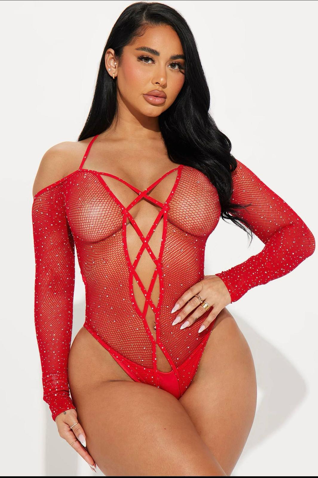 Aria`s Closet Özel Tasarım Kırmızı Taşlı Fantezi Vücut Çorabı Aria`s Closet Özel Tasarım Kırmızı Taşlı Fantezi Vücut Çorabı