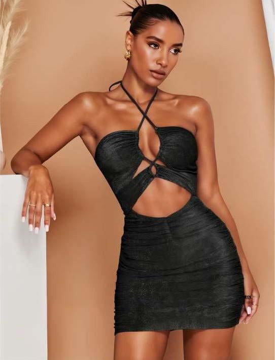 Aria`s Closet Siyah Simli Boyundan Bağlamalı Göğüs Dekolteli Mini Club Elbisesi Aria`s Closet Siyah Simli Boyundan Bağlamalı Göğüs Dekolteli Mini Club Elbisesi