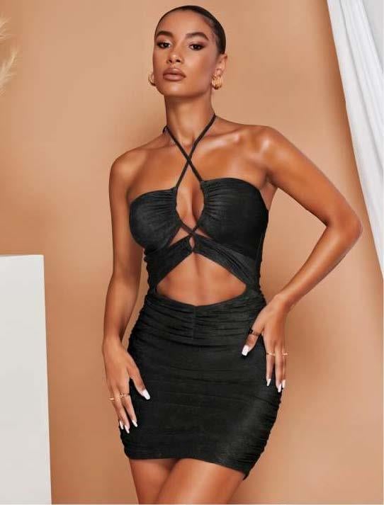 Aria`s Closet Siyah Simli Boyundan Bağlamalı Göğüs Dekolteli Mini Club Elbisesi Aria`s Closet Siyah Simli Boyundan Bağlamalı Göğüs Dekolteli Mini Club Elbisesi