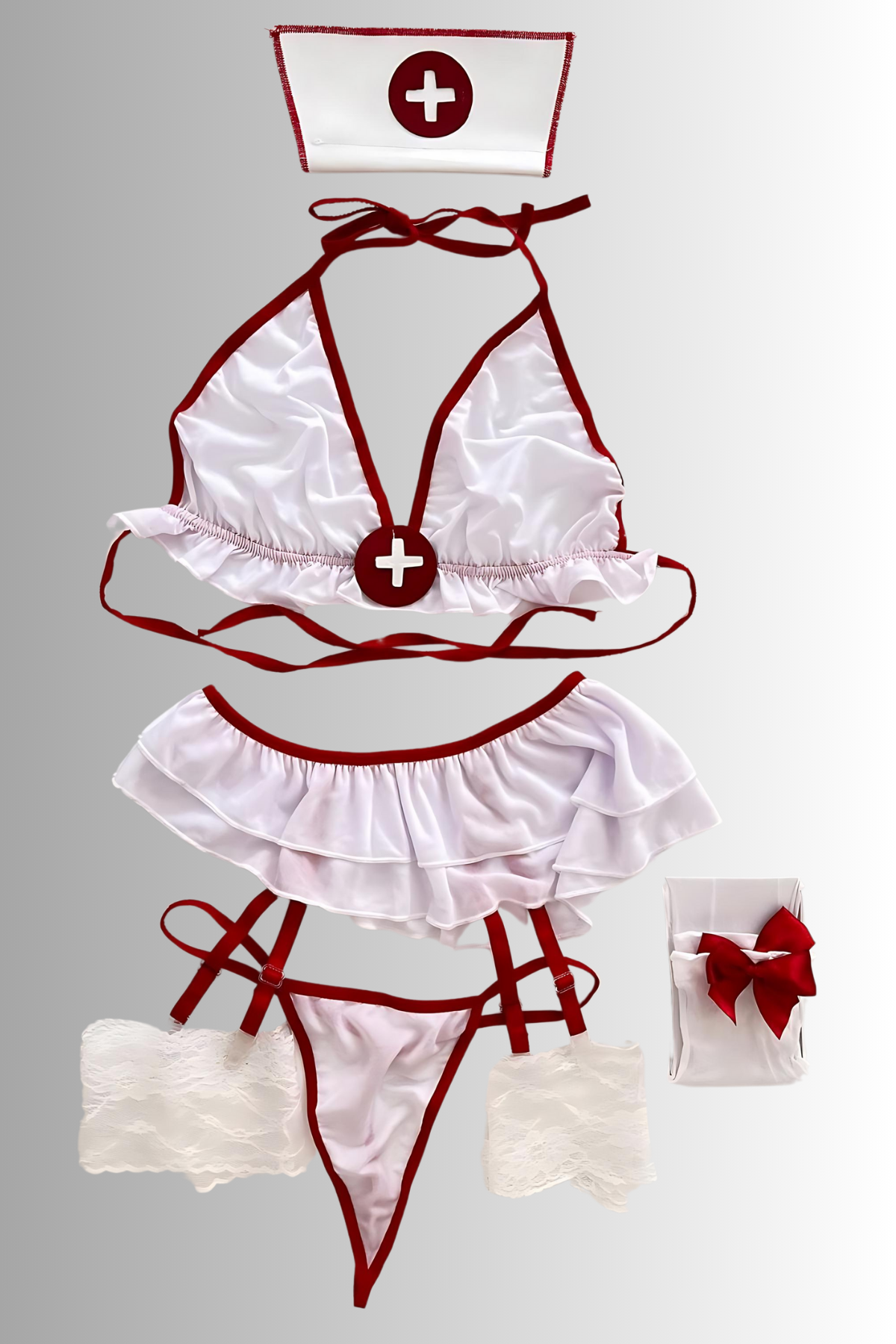 Aria`s Closet Beyaz Hemşire Kırmızı İle Süslenmiş Şık Fantezi Kostüm Aria`s Closet Beyaz Hemşire Kırmızı İle Süslenmiş Şık Fantezi Kostüm