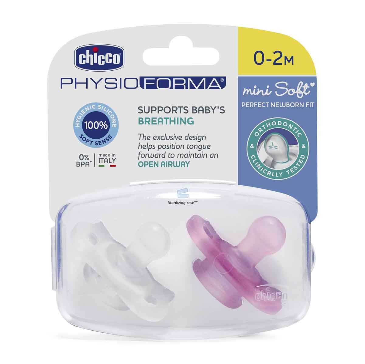 Chicco PhysioForma Mini Soft 2`li Emzik 0-2 Ay Kız Chicco PhysioForma Mini Soft 2`li Emzik 0-2 Ay Kız