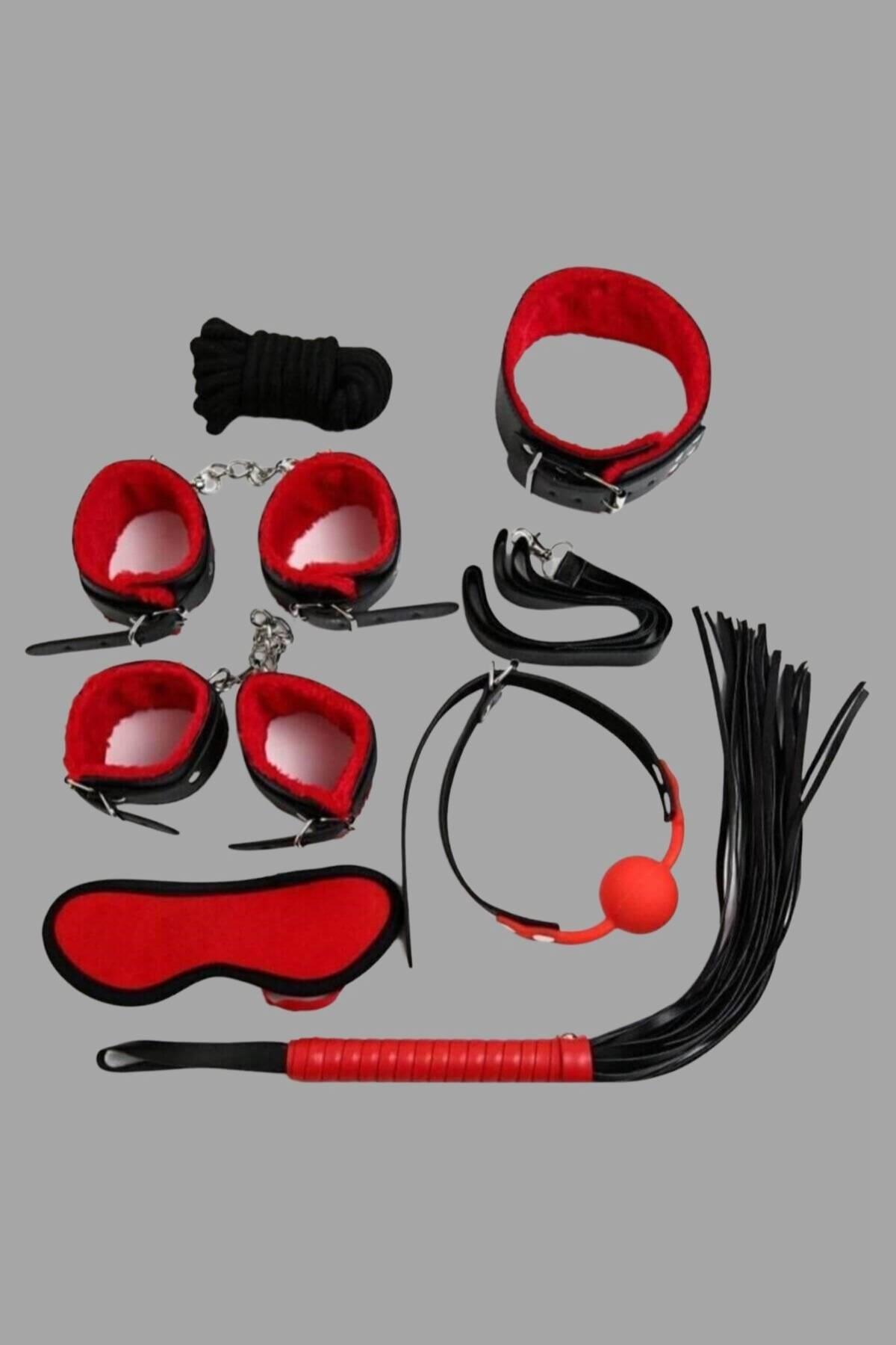 Aria`s Closet Kırmızı/Siyah İçi Tüylü Deri 7`li Harness Set Aria`s Closet Kırmızı/Siyah İçi Tüylü Deri 7`li Harness Set